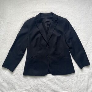 Talbots Blazer Women Black Italian Flannel Two-Button Tailored Jacket- large